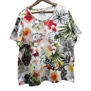 CJ Banks Womens Plus Size 3X All Over Print Floral Round Neck Short Sleeves Top